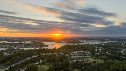 The Sydney suburb of Huntleys cove looking west towards the Parramatta river and the sunset.