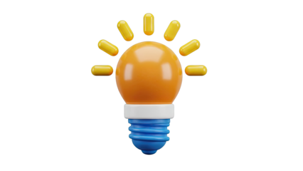 3D Stylized Light Bulb Icon with Rays