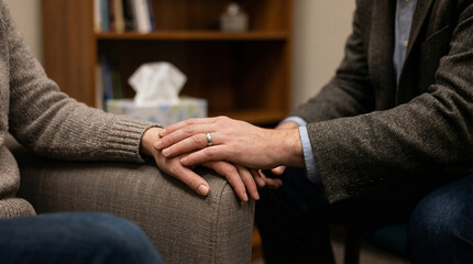 Compassionate Therapy Session, a Healer Offers Comforting Counseling to a Client, Providing Emotional Support in a Quiet Office Setting.