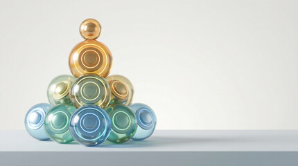 Strategic Business Growth, Planning, and Financial Data visualized with a pyramid of glowing spheres, professional concept.