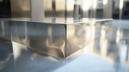 Shiny metallic surface with reflective edges and smooth texture