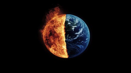 Blazing earth with fiery destruction and serene blue oceans
