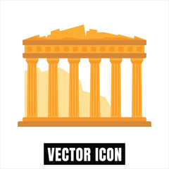 Ancient Greek Temple Columns Facade Vector Illustration, Flat Design Icon