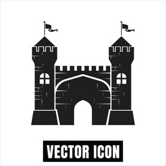 Medieval Castle Gatehouse with Flags Icon Vector Illustration