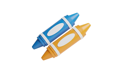 Blue and Orange Crayons on White Background