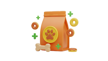 3D Rendering of Pet Food Bag with Treats and Paw Print