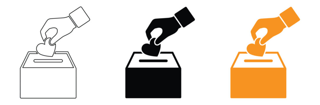 Hands casting votes into ballot box in different colors,Voting and Elections Icon. Electronic voting symbol template for graphic and web design collection logo vector illustration