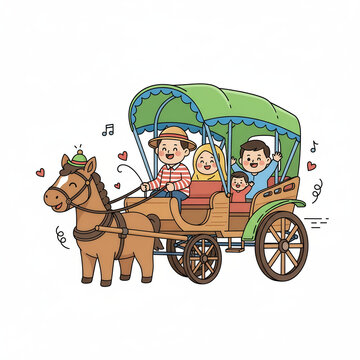 Ilustrasi flat stransportsi delman 