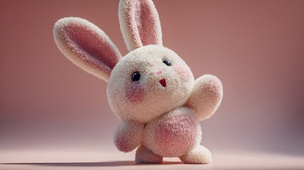 Adorable White and Pink Plush Easter Bunny with Soft Furry Texture and Witty Pose