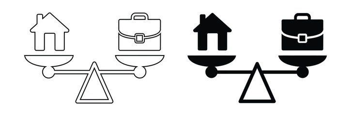 Work life balance concept with house and briefcase on scales,Work Life Balance icon set multiple style collection