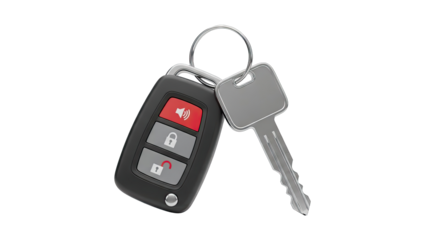 Car Key Fob with Alarm and Lock Buttons and Metal Key