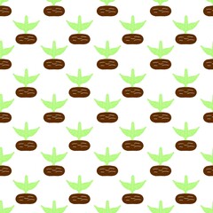 Seamless pattern of hand-drawn green plant sprouts growing from brown soil. Cute organic farming and gardening background for textile, wallpaper, or eco-friendly brand design.
