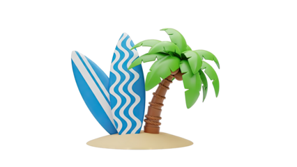 Cartoon Beach Scene with Surfboards and Palm Tree