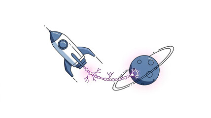 Rocket Ship Launching to Saturn with Neural Network Connection Representing Global Intelligence Exploration