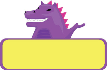Cute Purple Dragon Character with Blank Yellow Banner for Message