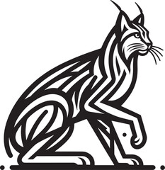 Black and white cat with tribal tattoo vector wolf and fox head symbols featuring dragon and horse silhouette mascot art for a wild animal nature logo signBlack and white cat with tribal tattoo vector