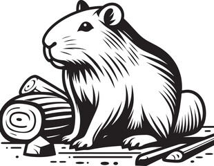 Vector illustration of a cute cartoon squirrel sketch with wild animal fur and a black silhouette design in a nature art style