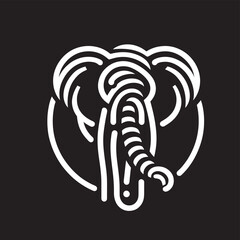 Black and white wild elephant head vector illustration with a ribbon and striped zebra pattern, featuring a tribal safari animal tattoo design in a silhouette art style for nature and zoo symbols
