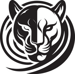 Black cat silhouette vector illustration featuring a tribal animal head design for a wild nature tattoo logo or fantasy art icon