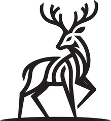 A wild brown buck reindeer with large antlers and a head silhouette stands as a nature-themed deer vector illustration for Christmas wildlife designs and hunting drawings