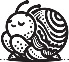 A cute cartoon illustration of a snail and worm on a branch featuring a nature design with a tortoise shell pattern and stylized animal silhouette art