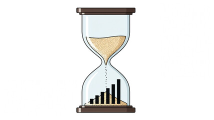 Hourglass Time Management Concept with Rising Business Growth Bar Chart and Falling Sand Illustration