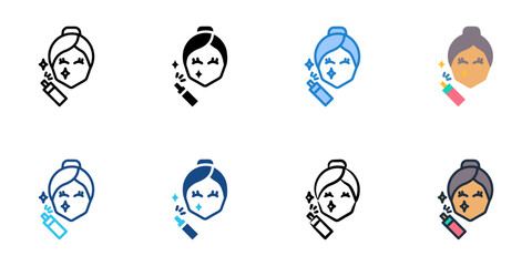 Setting spray icons set multiple style collection. Editable stroke 
