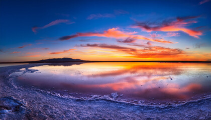 Salted Lake At Sunset With Vibrant Colors In The Sky