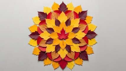Colorful Autumn Leaves Arranged in a Creative Circular Mandala Pattern