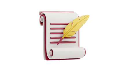 3D Render of a Quill Pen on a Scroll