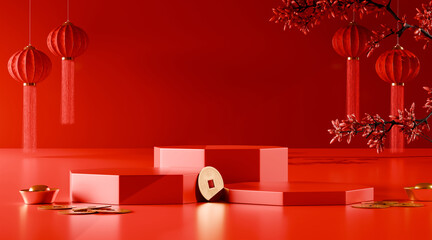 Chinese new year podium background for product display. 3d rendering