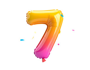 Gradient-colored inflated number seven balloon floating on black