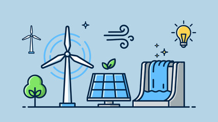 Renewable Energy Sources Concept with Wind, Solar, and Hydro Power