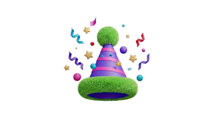 3D Party Hat with Confetti and Stars