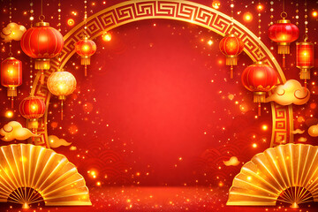 Vibrant Chinese New Year celebration background with red lanterns
