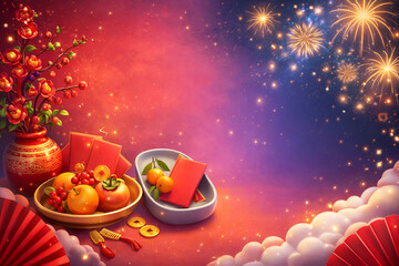 Vibrant Chinese New Year celebration with festive decorations