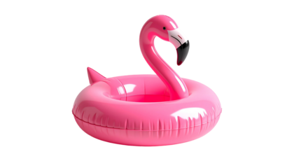 Pink inflatable flamingo pool float isolated on black