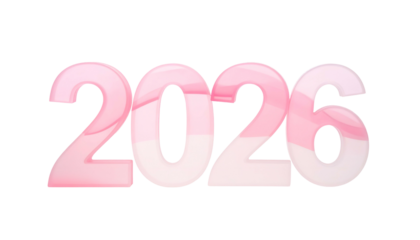 Pink transparent 2026 number design on black background