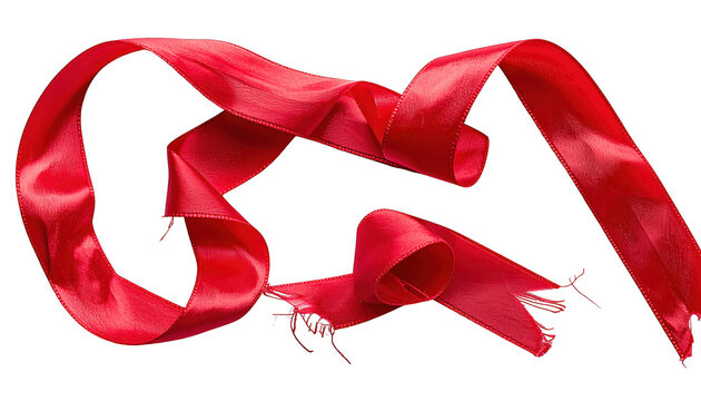 A flowing, vibrant red ribbon with frayed edges, isolated on a black background