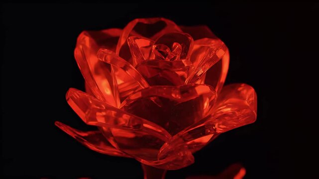 Red Crystal Rose Sculpture Glowing Against Black Background