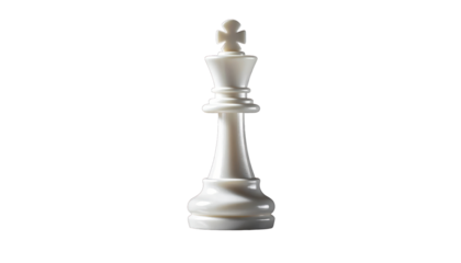 Isolated white chess piece, the king, against a stark black background