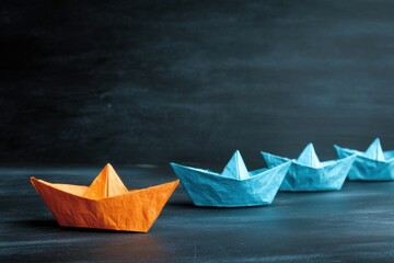 Orange paper boat ahead of blue