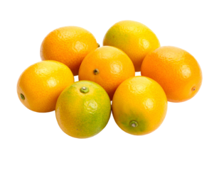 Group of small, citrus fruits, varying in shades of yellow and green