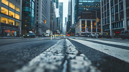 extreme low angle ground camera view cityscape