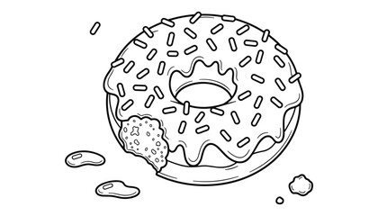 Outline donut with icing and sprinkles with bite missing one hundred characters only