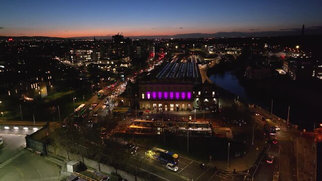 4K Cinematic Drone Footage of Heuston Station at night Ireland_045