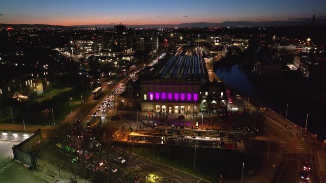4K Cinematic Drone Footage of Heuston Station at night Ireland_047