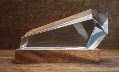 Clear acrylic award on a wooden base