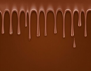 Close-up view of smoothly flowing, melted confection. The rich, dark liquid drips down against a similar-toned background
