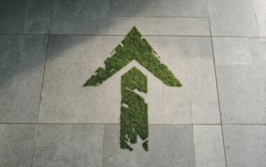Green moss arrow on light gray tile